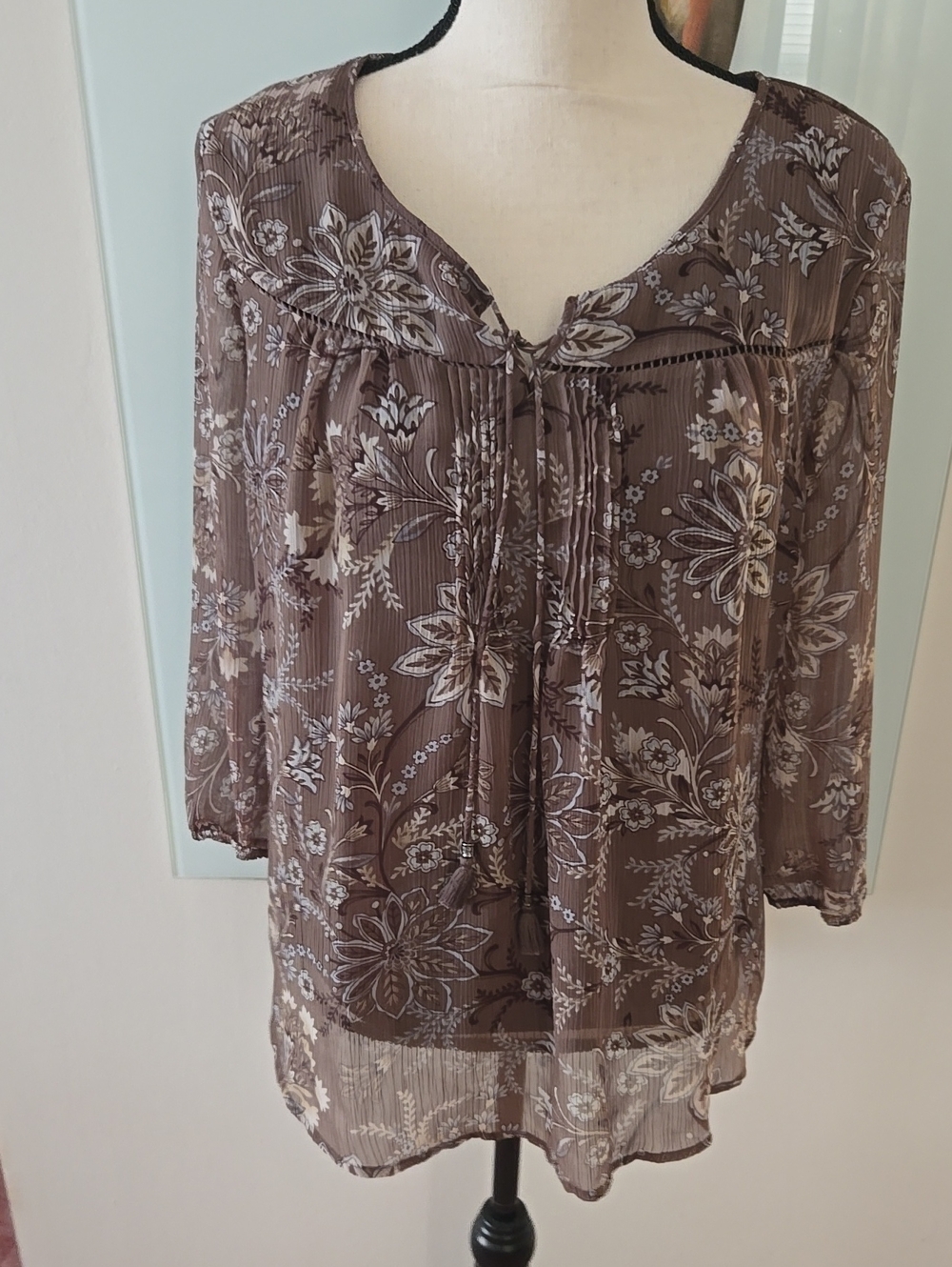 St. John's Bay Brown Floral Peasant Tunic